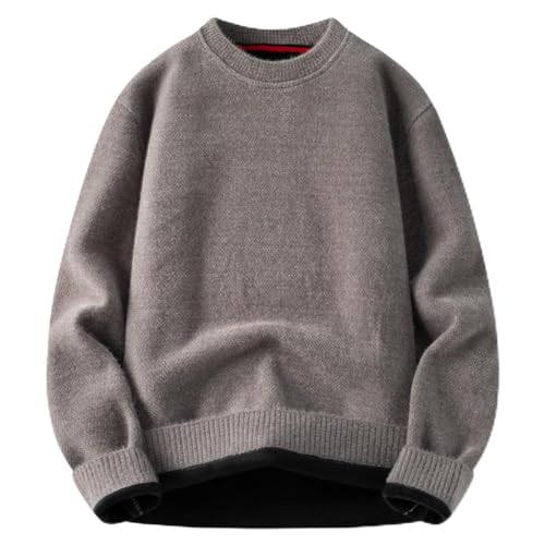 JSEIAJB Men's Sweater Chenier Velvet Autumn and Winter Velvet and Thick Solid Color Sweater Inside