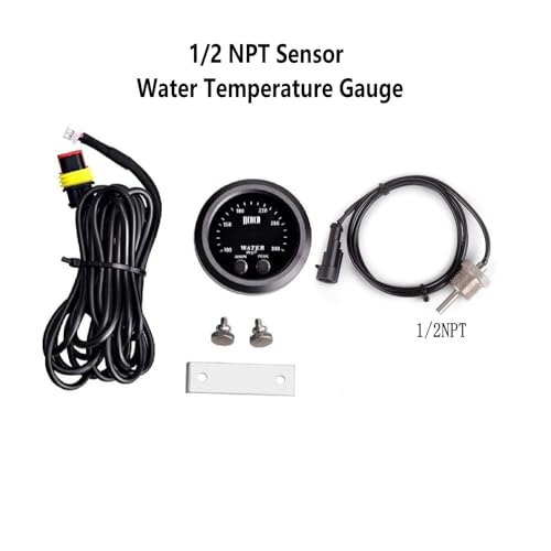 Image of 52mm Water Temperature Gauge with Alarm and 1 /2 NPT Sensor Car Digital Meter Red Display Green Ambient Light Temp 100-300F(-17~187C)