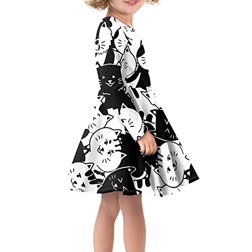 Cute Long Sleeve Girls Skater Dress Casual Funny Animal Floral Print Swing T Shirt Dress3