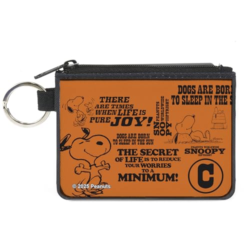 Peanuts Wallet, Coin Purse, Snoopy Poses and Quotes Collage Orange Black, Canvas
