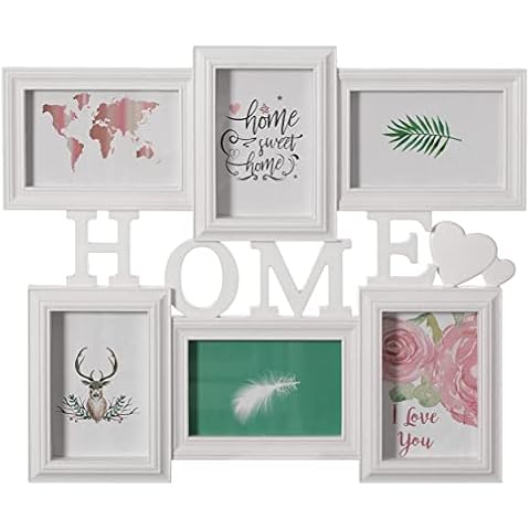 Decorative Modern Wall Mounted Collage Picture Holder Multi Photo Frame for 6 Pictures 4 x 6 Inch Home Text, White Cover