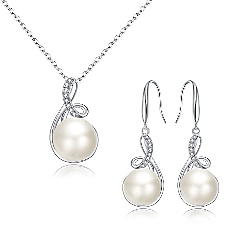 Clearine Parure de bijoux en argent sterling 925 avec pendentif en perle d'eau douce et boucles d'oreilles pour mariage, Pierre précieuse Perle de culture d'eau douce., Oxyde de Zirconium Cover