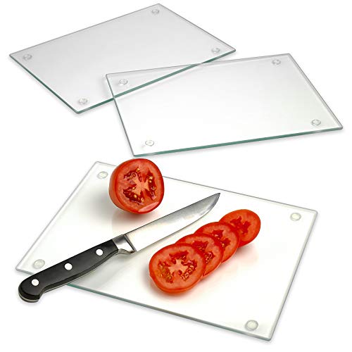 Image of Tempered Glass Cutting Board Long Lasting Clear Glass Scratch, Heat, Shatter Resistant, Dishwasher Safe. (3 Rectangle 10x7 inch)