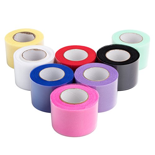 Tulle Fabric Rolls, 2 Inch X 75 Feet Wedding Decor Tulle for Wedding Skirt Dress Decorations Party Birthday Wraping Bow Artcraft DIY,8 Pack (Pink Blue White Yellow Red Black Green Purple)