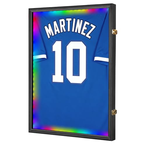 Image of Jinchuan Jersey Frame Display Case Large Frames Shadow Box Lockable with UV Protection for Baseball Basketball Football Soccer Hockey Sport Shirt Black