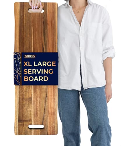 Comfify Extra Large 35' Acacia Wood Charcuterie Serving Board - Premium Wood Grain - Gourmet Meals, Cheese Platters, Appetizers, Dining Table, Kitchen, Patio, BBQ - Serve Chic, Feel Elegant