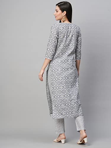 Image of GoSriKi Women's Cotton Blend Printed Straight Kurta With Pant