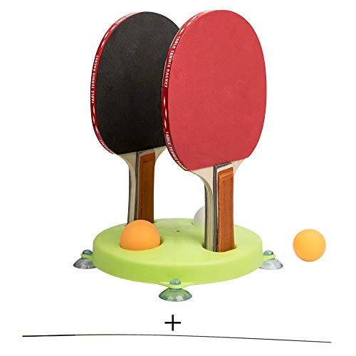 HXHON - Juego de Tenis de Mesa con 1 Mango elástico, 3 Pelotas de Ping Pong, 2 Palas de Tenis de Mesa, 4 ventosas, 1 Base Estable para autoentrenamiento/Juego en Interiores y Exteriores
