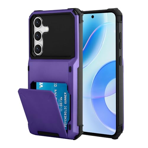 Wallet Case for Samsung Galaxy S25 Plus with 4 Card Credit Card Holder Slot Shockproof Hybrid Heavy Duty Protection Armor Phone Cover Compatible with Galaxy S25 Plus, Purple