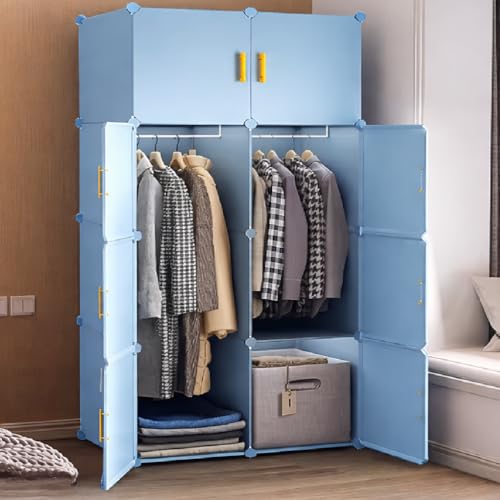 Image of LUHI Plastic Wardrobe for Kids Clothes - Easy to Use Anti-Skid & Non-Slip Effective Professional, Plastic Cupboard for Kids, Foldable Almirah, Collapsible Wardrobe (Blue Z3, 8-Shelf-8-Door)
