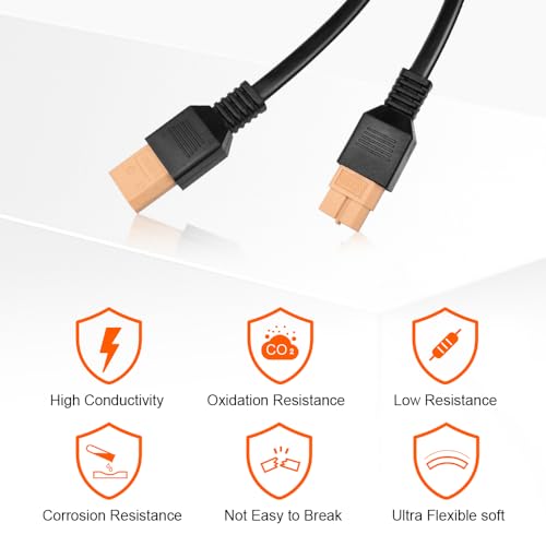 DOKIO XT60 Extension Cable 19.7 ft (6 m), Male/Female XT60 Solar Panel Extension Cord, PVC Copper Wire for 12V/24V Battery,Controller or Power Station Connection.