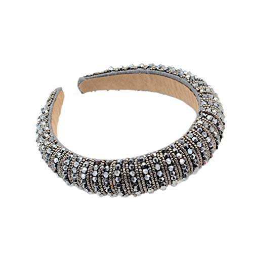Rhinestone Crystal Diamond Headband Crystal Padded Hairband Embellished Hair Hoop Wedding Wide Headpiece Headwear Accessories for Women Girls (Mineral silver)