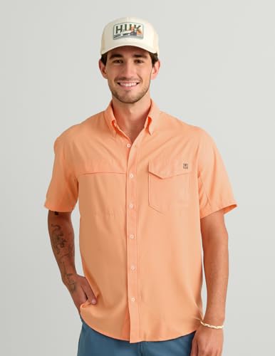 Image of HUK Men's Tide Point Kc Scott Original Artwork Short Sleeve Shirt, Fishing Button Down