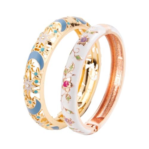 Image of UJOY Vintage Jewelry Cloisonne Handcrafted Flower Enameled Gorgeous Rhinestone Hinged Cuff Bracelet Bangles Gifts 88A10