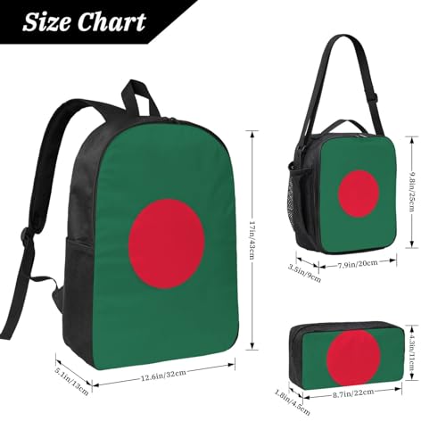 Backpack Set with Lunch Bag & Pencil Case Flag of Bangladesh Print Oxford Fabric Portable Useful Bag Set4