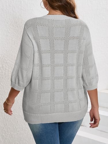 Beautife Womens Plus Size 3/4 Sleeve Tops Dressy Casual Crochet Knit Tunic Lightweight Sweaters4