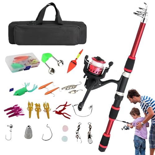 Kit De Niños | Caña De Lanzar Para Niños Y Niños | Set Inicial Con Carrete Giratorio Y Bolsa, Equipo Introductorio Para Jóvenes Toros Principiantes