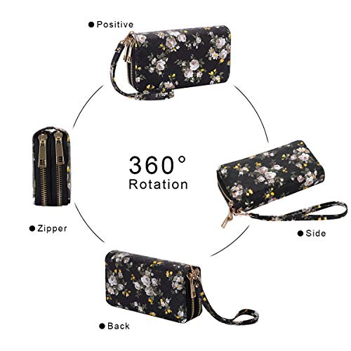 Image of XEYOU Double Zipper Long Clutch Wallet Cellphone Wallet for Women with Removable Wristlet Strap for Credit Card, Cash, Coin, Bill