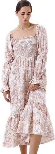 Image of NOTHING FITS BUT Women Linen Cotton Dress, Floral Pattern Yuki Gown, Women Casual Dress, Off Shoulder Frock