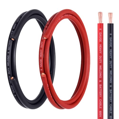 Image of 8 Gauge Battery Cable, 5FT Red + 5FT Black 8 AWG Welding Cable, Stranded Oxygen-Free Copper Wire for Automotive, Battery, Solar, Marine and Generator