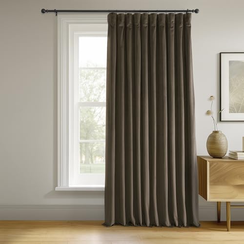 HPD Half Price Drapes Signature Velvet Thermal Blackout Curtains for Living Room 108 Inch Long (1 Panel) Rod Pocket Insulated Blackout Curtains for Bedroom Window Curtains, 100W x 108L, Java