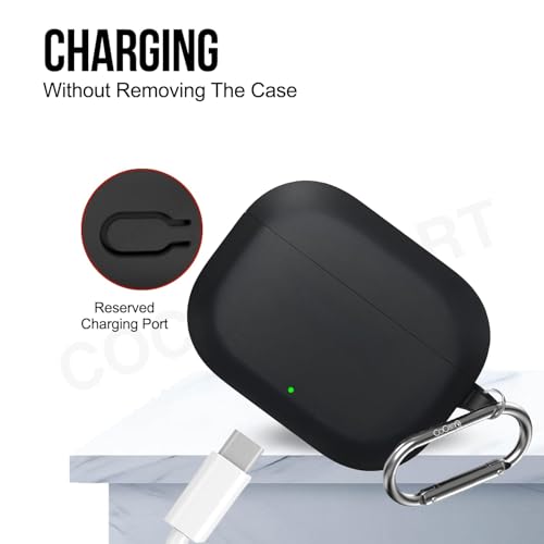 Image of Silicone Case Cover Compatible for OnePlus Nord Buds 3r with Cleaner Kit,Lanyard & 4 Pcs Cable Protectors (Black)