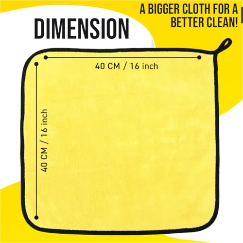 Image of Btag Microfiber Cleaning Cloth, 40x40 cms 600 GSM | Highly Absorbent,Lint and Streak Free, Multi-Purpose Wash Cloth for Kitchen,Car,Window,Stainless Steel,Silverwear(Yellow 40x40cms) Pack of 4