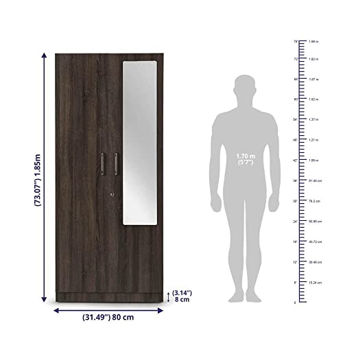 Image of Wakefit Wardrobe | 1 Year Warranty | Engineered Wood Almirah, Cupboard for Clothes Storage | 2 Door, Mirror, Drawer, 1 Hanging Space | Gingham - Napa Oak