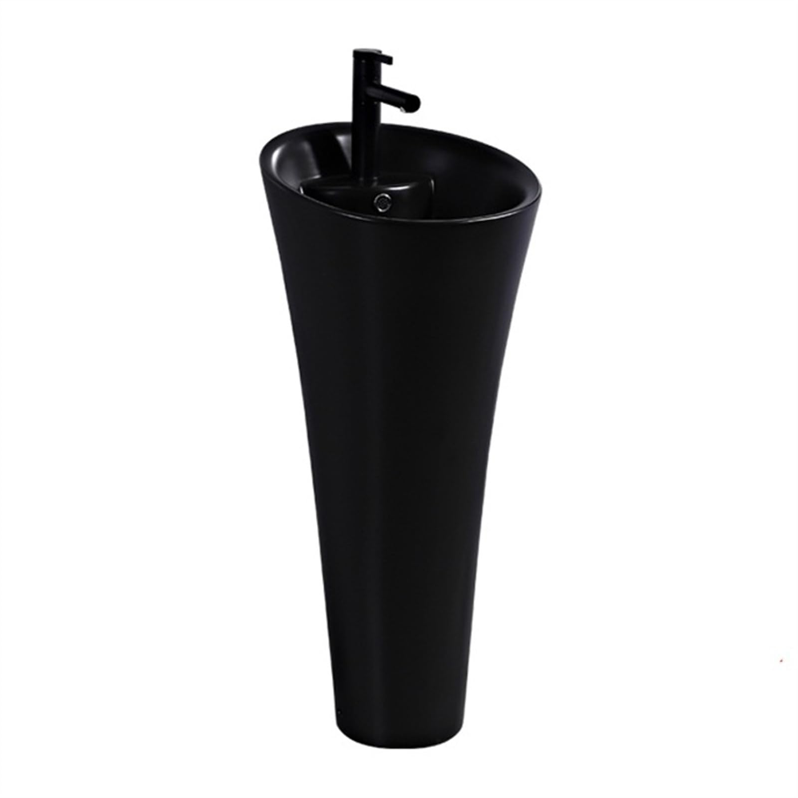 Zhaoj24-05 Black Pedestal Sink One Piece Pedestal Basin With Overflow, Floor Standing Bathroom Vanity With Faucet And Drain Kit, Modern Ceramic Sink Art(Black)