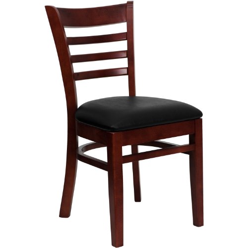 Image of Flash Furniture HERCULES Series Ladder Back Mahogany Wood Restaurant Chair - Black Vinyl Seat