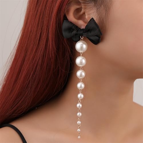 Long Pearl Earrings for Women Large Pearl Bow Earring Bow Fringe Earrings for Bridal Wedding Prom Party Jewelry2