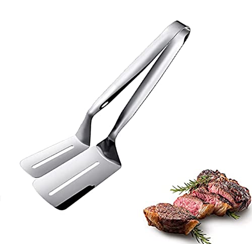 Double Sided Spatula Tongs, 10 inch Stainless Steel Steak Clamps , Flipping Spatula Tongs Clip for Fish Beefsteak Bread BBQ Meats Pizza Cooking