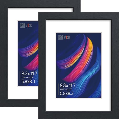 Image of VCK A4 Frame 2 Pack, Black Wood, A5 Mat, Glass, for Picture, Photo, Print