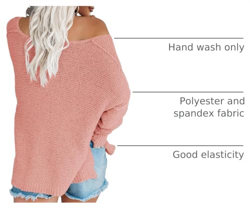Image of Women's Off Shoulder Knit Sweaters Oversized V Neck Long Sleeve Loose Lightweight Pullover Tops