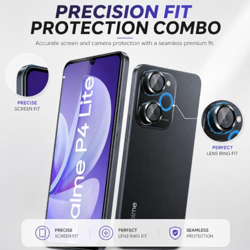 Image of FIRST MART Tempered Glass for Realme P4 Lite 5G with Black Camera Ring Guard & Installation Kit | HD Clear Edge-to-Edge Screen Protector, Scratch Resistant, Case-Friendly | Pack of 1