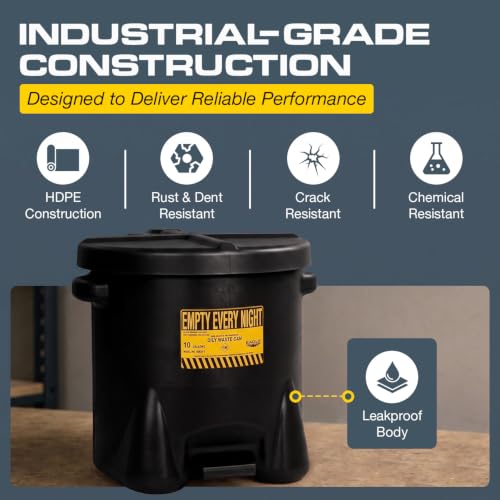 Image of Eagle Oily Waste Can, Self-Closing Lid, 10 Gallon, Made in the USA, Black