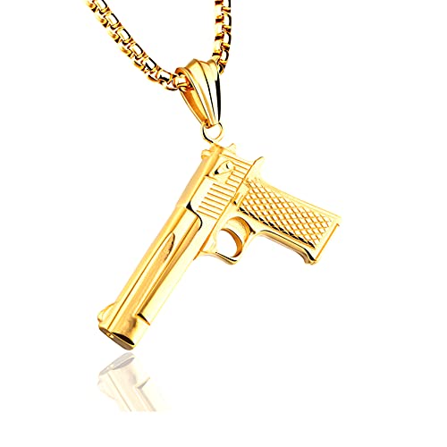 Fusamk Punk Rock Titanium Steel Gun Pendant Necklace,22" Link Chain