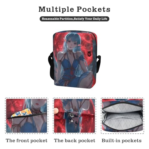 KLL Anime-style Elf Beauty Red Moon Background messenger bag Vegan Leather shoulder bag men Shopping Woman Handbag Shoulder Strap2