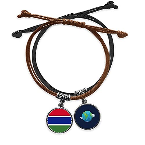 Pulsera de Gambia bandera de África cuerda de cuero y cadena de mano