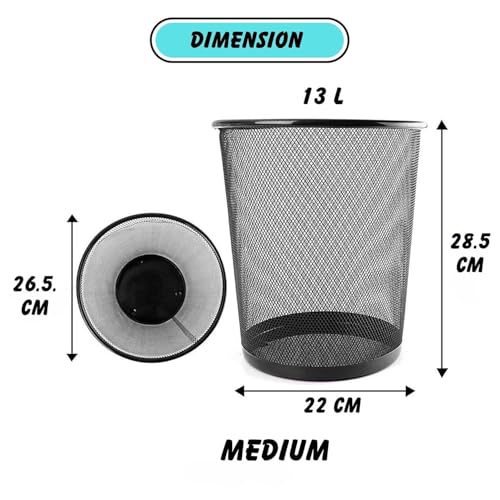 Image of G & P ENTERPRISE Metal Mesh Waste Bin (Black) - Big Size Office Dustbin, Heavy-Duty Wire Mesh Trash Basket, Round Open Mesh Garbage Bin for Home, Office, Bedroom & Study Table (Pack of 2)