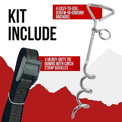 Trampoline Anchor Kit - Heavy Duty Tie Down System - Set of 4 - Tie Downs with Ground Stakes
