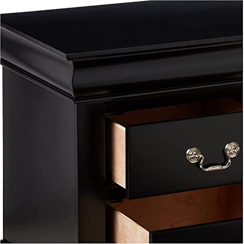 Image of Louis Philippe III Antique Wood Black nightstand with 2 Storage Drawers for Bedroom Living Room and Lounge