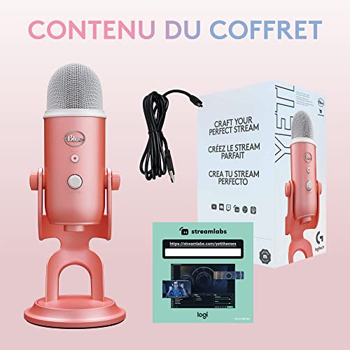 Logitech Creators Blue Yeti Premium USB Gaming Mic Pour Streaming Sur PC & Mac, Special Edition, Blue VO!CE Effects, Exclusive Streamlabs Themes, 4 Pickup Patterns, Plug & Play - Rose