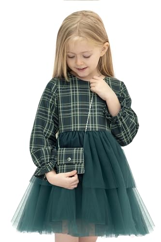 Lilax Toddler Girl's Long Sleeve Plaid Christmas Tutu Skirt Holiday Dress2