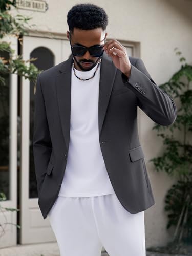 Image of MAGE MALE Men's One Button Suit Jacket Elegant Solid Color Blazers Slim Fit Lightweight Sport Coats Blazer