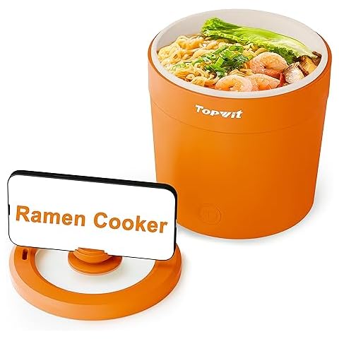 Topwit Ramen Cooker - Mini 1L Electric Pot for Noodles, Pasta, Steak, Egg with Over-Heating and Boil Dry Protection - Portable, Dorm Room Essentials, Orange Cover