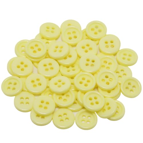 Lilaly 50 PCS 2/5 inch Resin Buttons for Crafts, 4 Holes Light Yellow Buttons, for Sewing, DIY, Crafts Scrapbooking (Light Yellow)