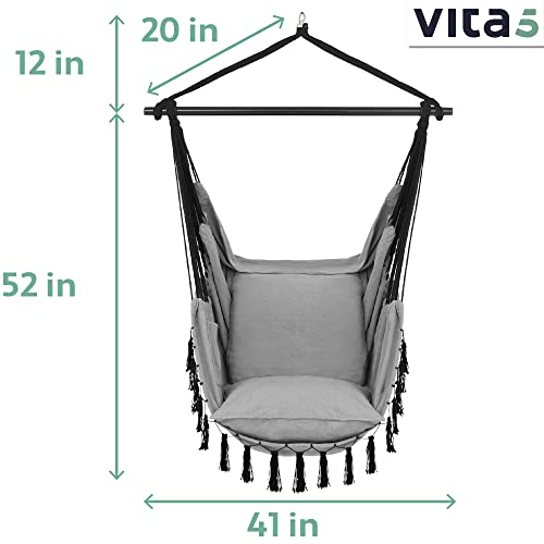 Vita5 Hanging Chair Outdoor & Indoor- Sturdy Safe Hammock - Stylish Boho For Bedroom Decor Easy To Assemble Swing Comfy Padded Swinging #TOP2