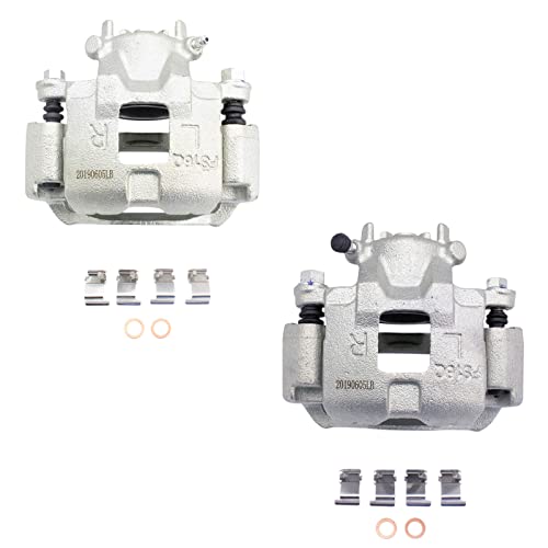 Image of TRQ Front Driver and Passenger Side Brake Caliper Set Caliper Brackets Hardware Compatible with 02-07 Mitsubishi Lancer