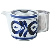 西海陶器 波佐見焼 ポット 大きい マジョリカ柄 容量約550ml 洗いやすい 茶漉し 付 (スーパーステンレス 茶こし付) はさみやき 食器 紅茶 お茶 緑茶 和食器 日本製 60157